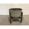 HECTOR Round Concrete Flower Pot on Brown Acacia Legs