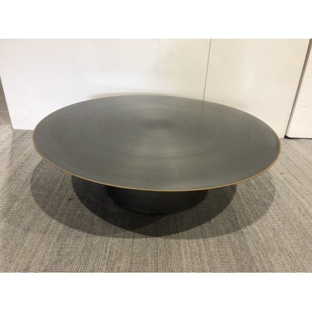 Table basse ronde 120x120cm en fer noir et bordure dorée | SECONDE MAIN