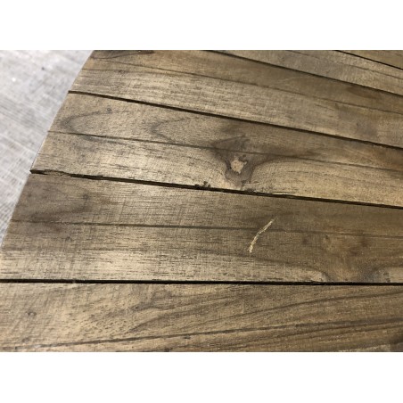 SECONDE MAIN - Table basse ronde 90x90cm bois Teck naturel pieds épingles scandi métal noir