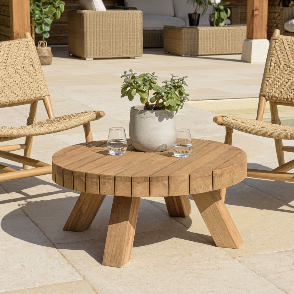 Runder Garten-Couchtisch aus recyceltem Teakholz KALLY 80x80cm