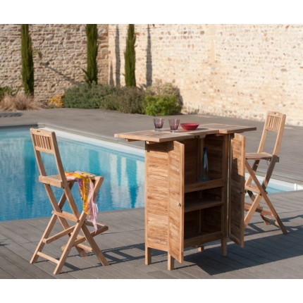 Chaise pliante de bar jardin en bois Teck - Résistant aux intempéries