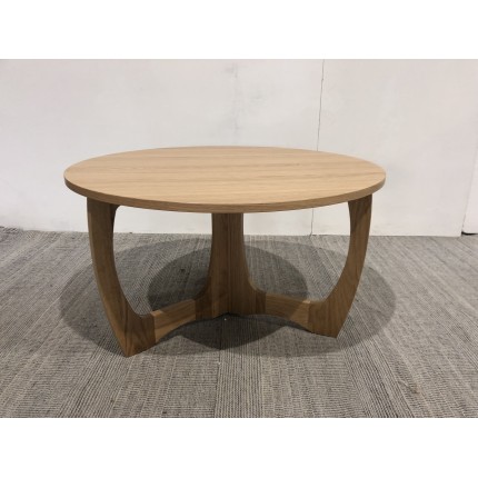 Round coffee table D80 with decorative finish and natural oak openwork base - Second Hand