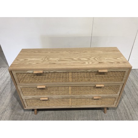 SECONDE MAIN - Commode en bois couleur naturel 3 tiroirs cannage