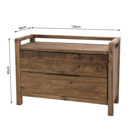 SECONDE MAIN Commode marron 2 tiroirs bois Pin recyclé