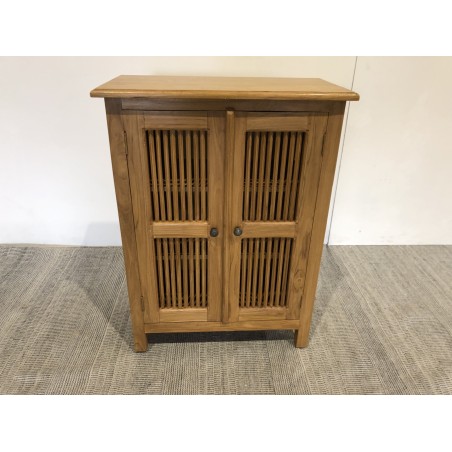 Meuble de rangement marron 2 portes persiennes Teck | Seconde Main