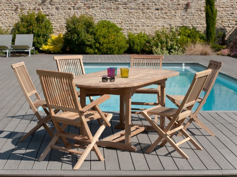 Table de jardin ovale extensible en Teck brut - 150/200*90 cm Table de jardin ovale extensible en Teck brut - 150/200*90 cm