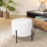 SECONDE MAIN - Tabouret rond 40x40cm tissu bouclette blanc pieds métal noir