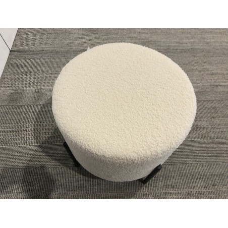 SECONDE MAIN - Tabouret rond 40x40cm tissu bouclette blanc pieds métal noir