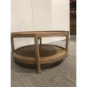 Table basse en bois 80.5cm avec tablette en rotin | Seconde Main