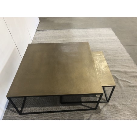 SECONDE MAIN - Set de 2 tables gigognes carrées aluminium doré pieds métal