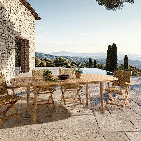 Table de jardin extensible en bois d'acacia huilé 180/240x110cm | SECONDE VIE