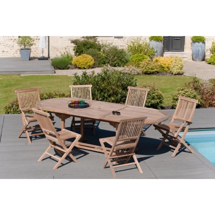 Table de jardin ovale extensible en Teck brut 180/240*100 cm