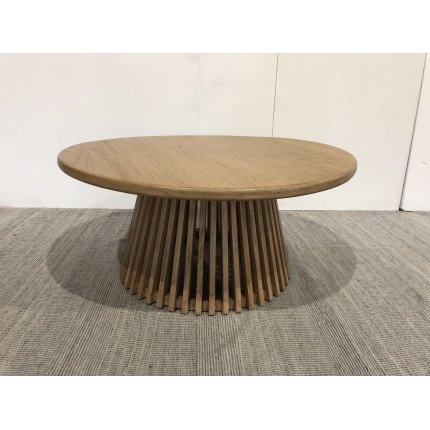 Round coffee table D80 with decorative finish and natural oak base with striated pattern - SYA