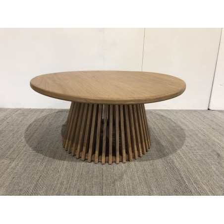 Tavolino rotondo D80 decoro e rovere naturale piede scanalato - SYA