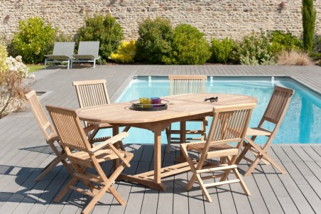 FUN Garden Table for 8/10 People - Extendable Oval 180/240*100 cm - Teak Wood