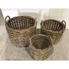 KALLY - Set of 3 Round Storage Baskets in Natural Rattan