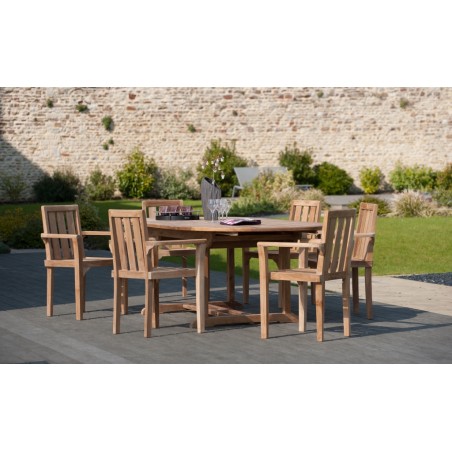 FUN - Set of 2 Stackable Teak Wood Garden Armchairs