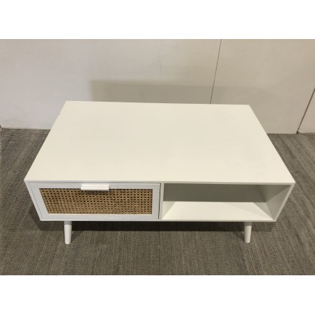 Table basse blanche - 2 tiroirs 1 niche - SECONDE MAIN
