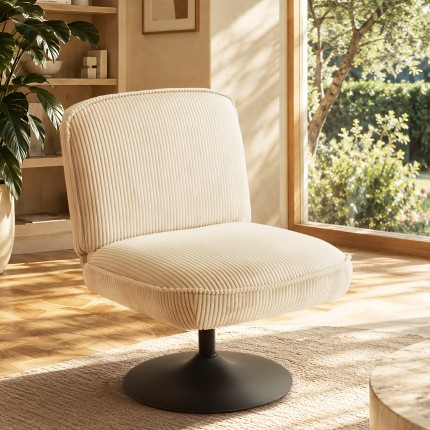 Fauteuil pivotant en velours côtelé beige AGATHE | Macabane