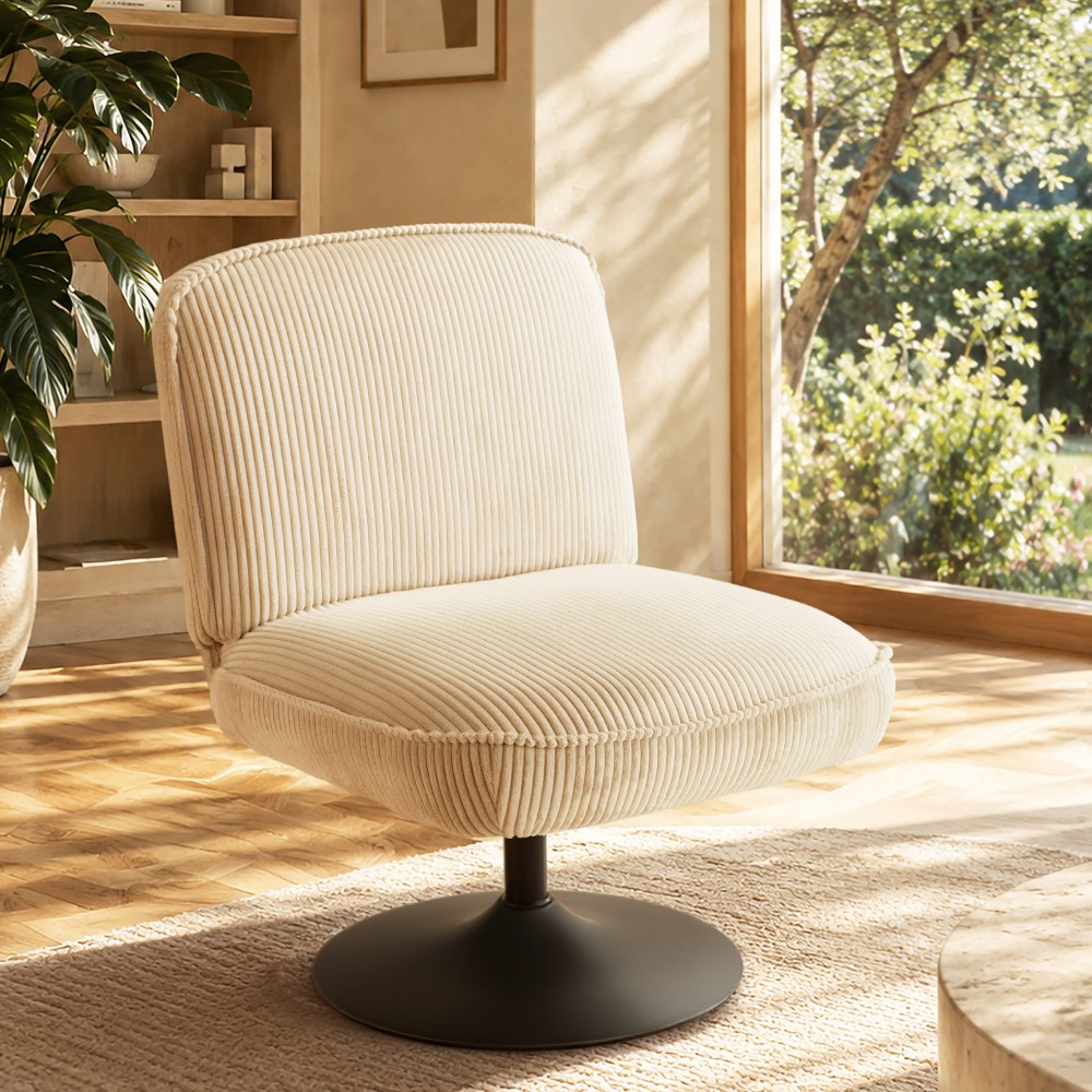 AGATHE beige corduroy swivel armchair | Macabane