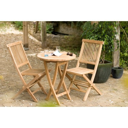 FUN Round Folding Garden Table for 2 - Teak 60x60cm