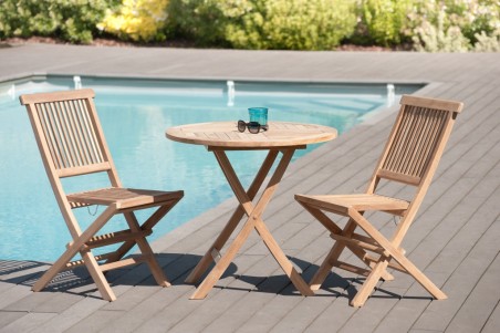 Table de jardin ronde pliante en bois Teck