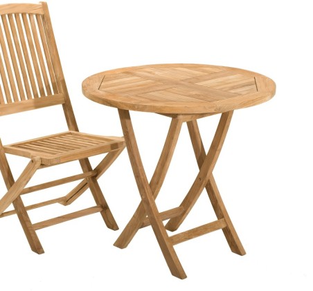 FUN Round Folding Garden Table for 2 People - Teak - 80 x 80 cm