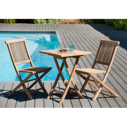 FUN Garden Table for 2 People - Teak Wood Square Folding 60x60cm