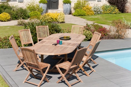 Premium Teak Garden Table for 10/12 People - Oval Double Extension 200/300*120 cm