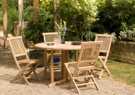 Ensemble de jardin en bois teck 4/6 pers - Table ronde et chaises
