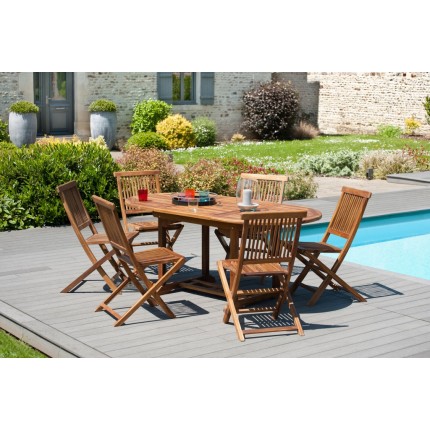 Table de jardin ovale extensible en bois Teck huilé