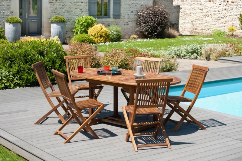Table de jardin ovale extensible en bois Teck huilé Table de jardin ovale extensible en bois Teck huilé
