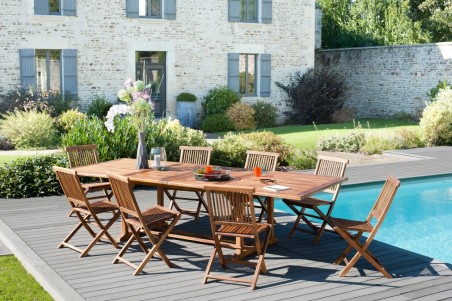 Salon de jardin en bois teck MAEVA 10/12 pers