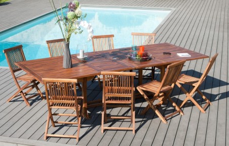 Salon de jardin en bois teck MAEVA 10/12 pers