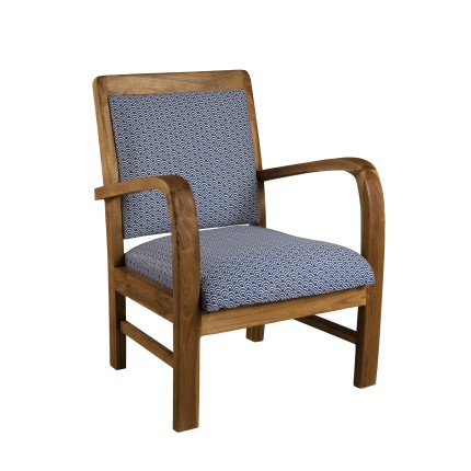 DAK Teak Wood Armchair with Blue Scandinavian Fabric