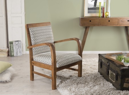 Fauteuil WALLY bois teck tissu vert scandinave