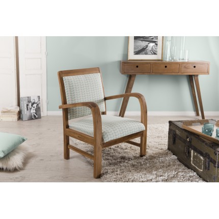 Fauteuil bois teck DAK - Tissu bleu clair - Design et confort