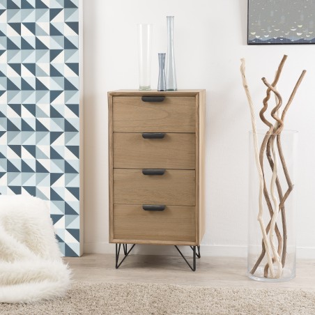 Chiffonnier MARGAUX bois naturel 4 tiroirs