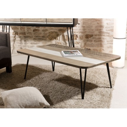 CARMEN Rectangular Coffee Table 120x70cm Acacia Wood Black Metal Legs