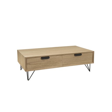 MARGAUX Natural Wood Coffee Table with 4 Drawers and Black Metal Legs