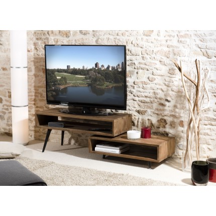 SIXTINE Brown Scandi-Style Rotating TV Stand