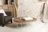 SIXTINE Round Coffee Table - 100x100cm Recycled Teak Top with White Metal Legs