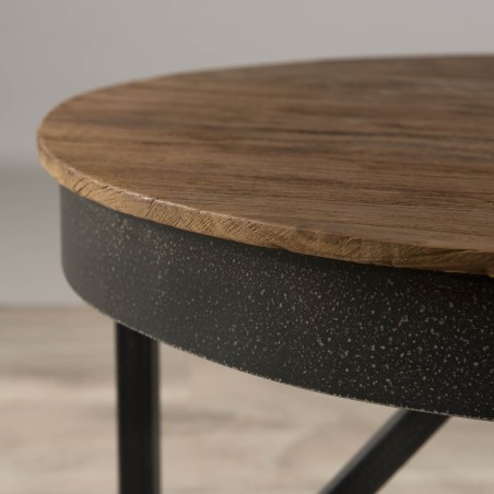 SIXTINE Round Side Table 50x50cm Recycled Teak Top Black Metal Base