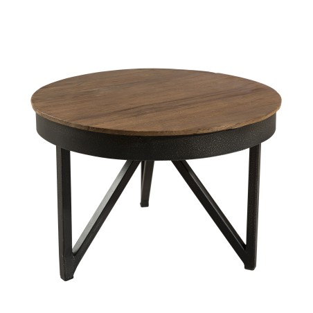 SIXTINE Round Side Table 50x50cm Recycled Teak Top Black Metal Base