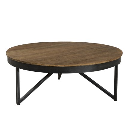 Table basse ronde SIXTINE en teck recyclé 90x90cm
