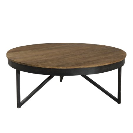 SIXTINE Round Coffee Table 90x90cm - Recycled Teak Top Black Metal Base