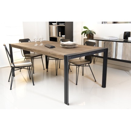 Table à manger SIXTINE 200x100 cm en teck recyclé et métal noir
