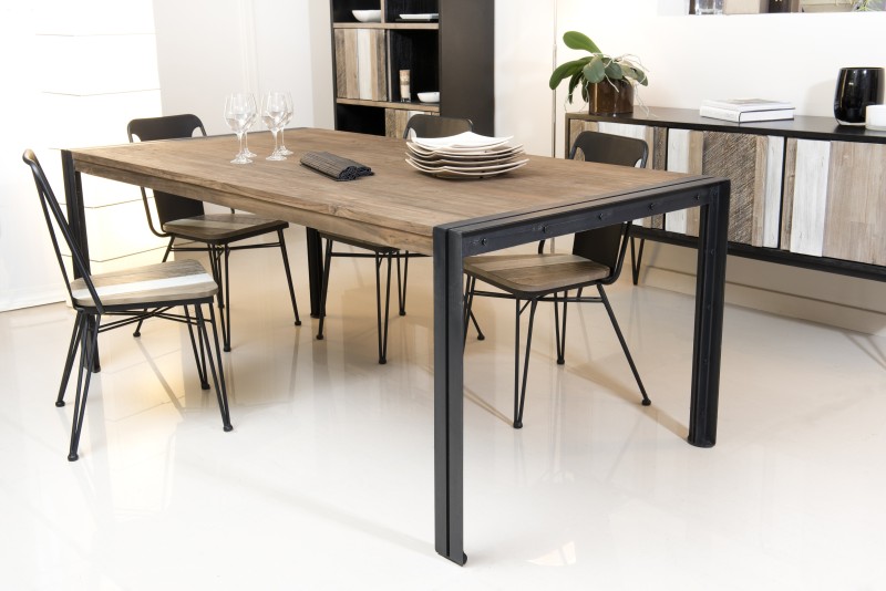SIXTINE Rectangular Dining Table 200x100 cm Recycled Teak Black Metal SIXTINE Rectangular Dining Table 200x100 cm Recycled Teak Black Metal