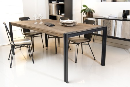 Table à manger SIXTINE 200x100 cm en teck recyclé et métal noir