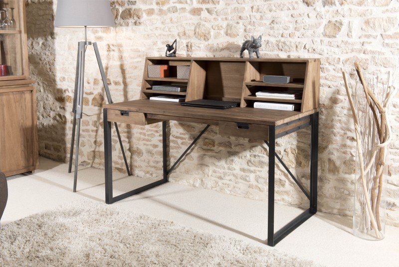 Bureau SIXTINE - Teck recyclé et métal noir